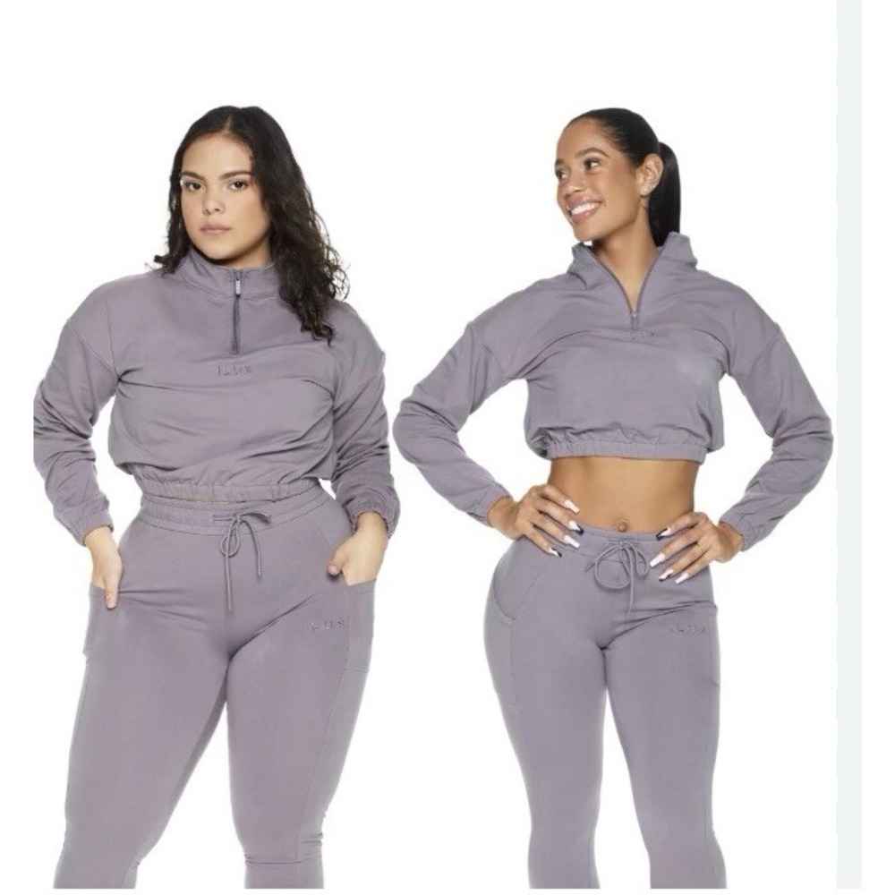 ILUS Label Mauve 2 Piece Set Crop Quarter Zip Sweatshirt SZ L and Joggers SZ/M